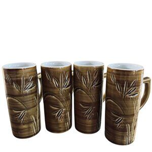 Vtg Japan Tiki Mugs Drinkware Coffee Tea Latte Bamboo Cocktail Tropical Barware
